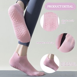 JEKUGOT 5 Pairs Grip Socks Pilates Socks Yoga Socks for Women Non Slip Socks For Barre,Hospital,Ballet,Dance, Pilates,Yoga,UK 4-7