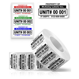 McAuley Labels Asset Tags for Equipment - Custom Inventory Stickers - Permanent Acrylic Adhesive, Semi-Gloss White Polyester - ID Label - 1.5x0.75 Inches