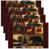 Set of 4 Bear Cabin Plaid Placemats 12x18, Rustic Farmhouse