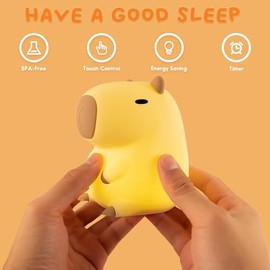 UNEEDE UNEEDE Capybara Night Light, Cute Animal Silicone Nursery Night Light Rechargeable Table Lamp Bedside Lamp with Touch Sensor for Bedrooms, Living Room