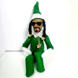 vancauk Christmas Elf Doll with Necklace,Novelty Resin Doll Fun Collectible Hip Hop Present for Home Decoration