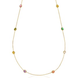 Aka Gioielli® - Women's Choker Gold-Plated Sterling Silver 925 with Multiple Coloured Stones, Delicate Station Necklace for Girls, Sterling Silver, Crystal