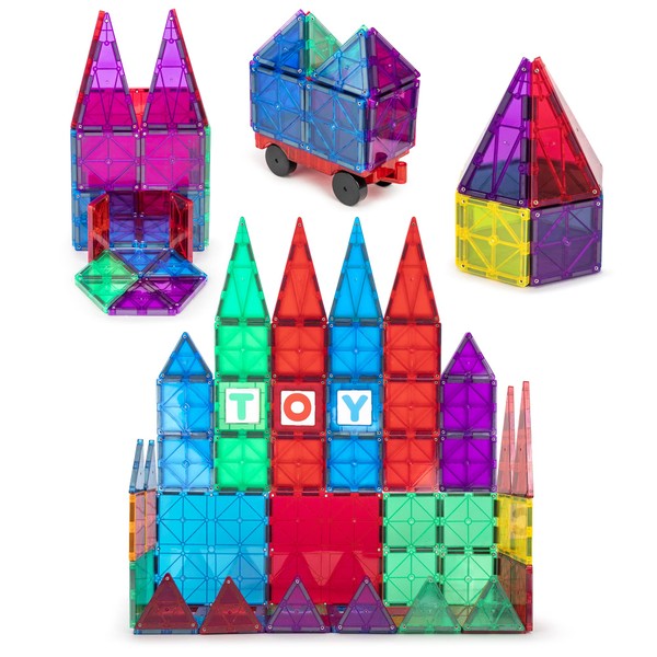 Playmags Magnetic Tiles Building Set 56 Pcs Set with Car - Super Durable Magnet Blocks, STEM Development Kids Building Toys for Boys Girls & Toddlers