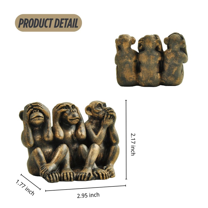 PlentifulHome 3 Wise Monkeys Statue - Hear No Evil, See