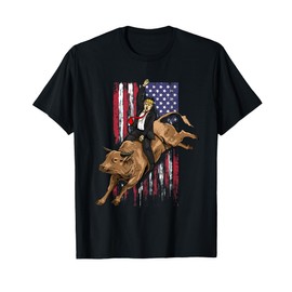 Rodeo Bull Rider Trump American Flag Cowboy Bull Riding T-Shirt