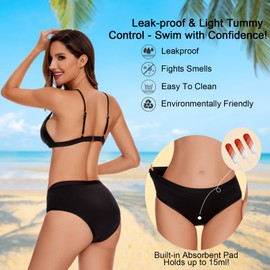 ShieldEase Swimwear Period for Teens - Leakproof Bathing Suits for Women Girl with 15ml Absorbent Pad, UPF 50+ Quick-Dry, Black, X-Large
