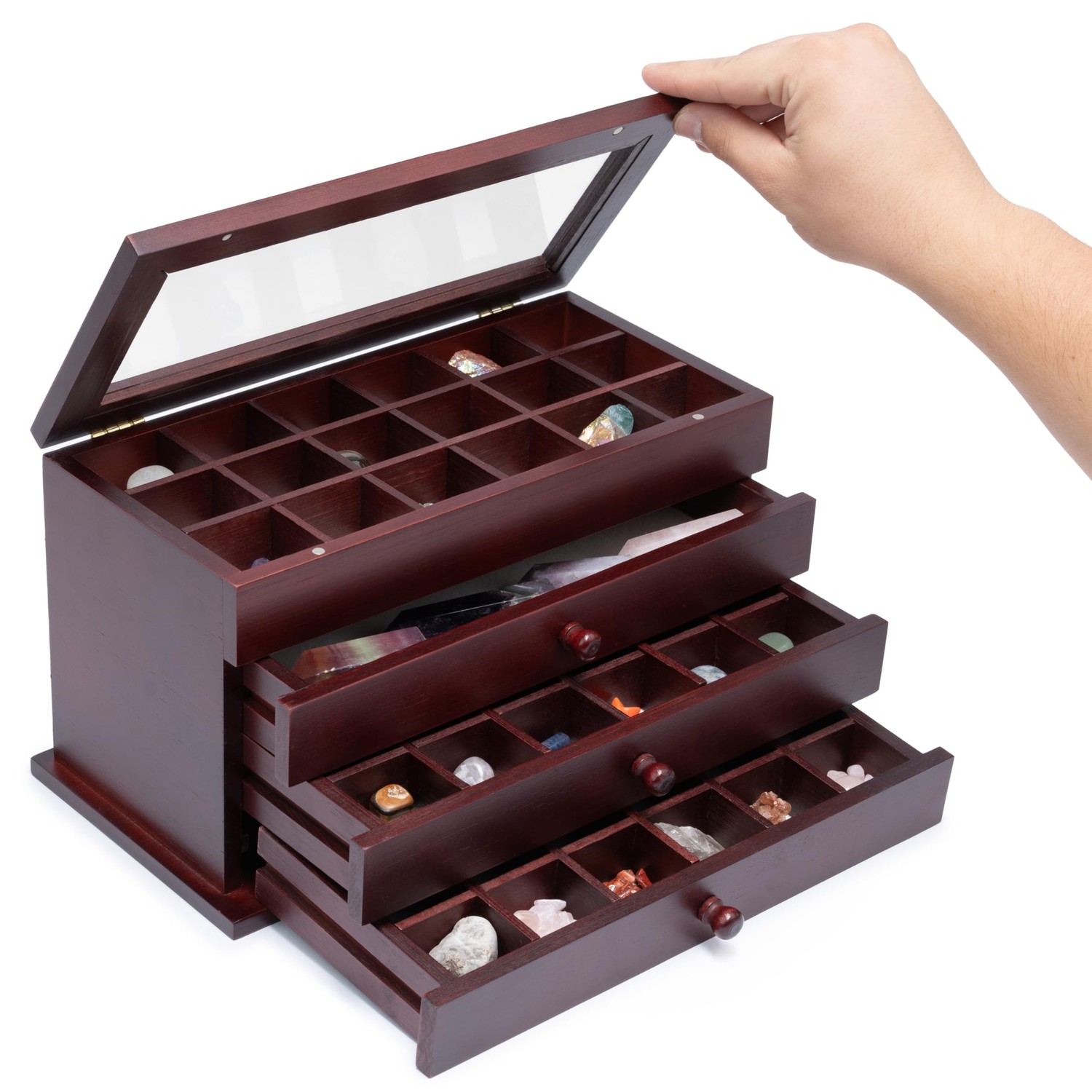 Adjustable Rock Display Case - Rock Collection Box with Fabric Bed for ...
