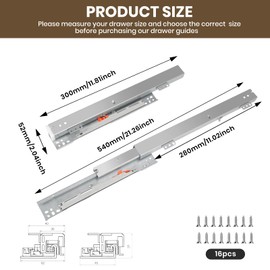Zllzpzd Pull-Out Runners, Floor Mounting, Drawer Runners, Underfloor Guide, Full Extension, 300 mm, 1 Pair of Telescopic Rails, Heavy Duty 40 kg Load Capacity Rails for Drawers, Soft Close