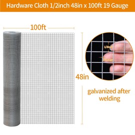 Gartist 1/2 in 48"x100' Hardware Cloth – Hot-Dip Galvanized After Welding, 19GA Chicken Wire Fencing Roll for Snake, Raccoon & Fox Prevention