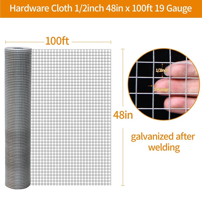 Gartist 1/2 in 48"x100' Hardware Cloth – Hot-Dip Galvanized After