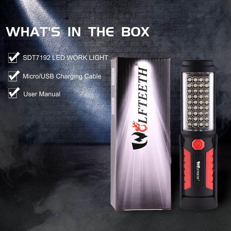 Wolfteeth LED Work Light, Rechargeable Magnetic Flashlights for Mechanics, 360°