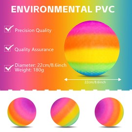 OSDUE Rubber Playground Ball, 8.5 Inch Soft Rainbow Ball Inflatable Football Children's Play Beach Ball, Sports Kickball Dodgeball Game for Indoor Outdoor Activities School Garden (Rainbow)