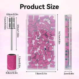 Nail Sanding Bands for Nail Drill, 100Pcs Pink Sanding Bands for Nail Drill 180# Grit, Nail Drill Sanding Bands with 2Pcs 3/32”Mandrel Bits and Boxed for Acrylic Nails Gel Manicures and Pedicure