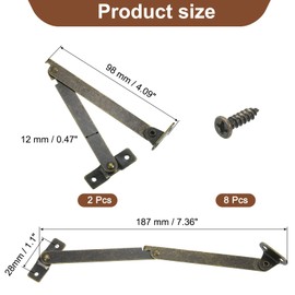 sourcing map 2Pcs 7.36"x0.47" Folding Support Lid Hinges, Lift Up Lid Stay Hinge, 180 Degree Rotatable Metal Retro Hinges with Screws for Wooden Cases Boxes Display Trunk Chest, Bronze