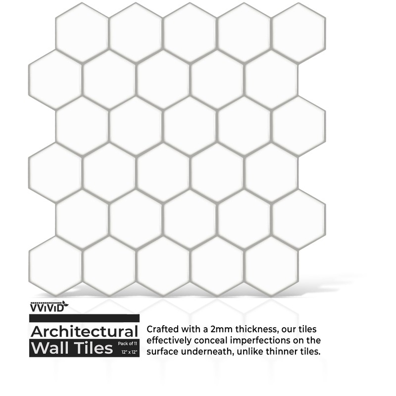 VViViD 11 Sheets Peel and Stick White Gloss Faux Ceramic