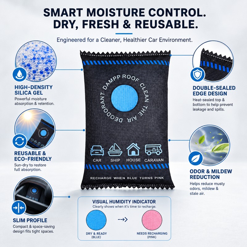 Reusable Car Dehumidifier Bag for Moisture Control – Silica Gel