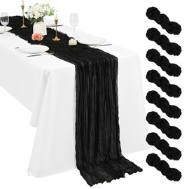 8 Pack Black Cheesecloth Table Runner 10Ft Boho Gauze Table Runner 35×120 Inch Rustic Romantic Long Table Runner for Wedding Party Bridal Shower Thanksgiving Christmas Decoration