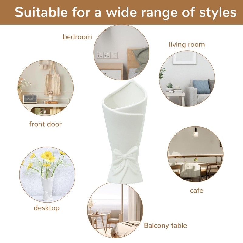 Ceramic Vase, Modern Simple White Decorative Flowers Vase, 22cm Height