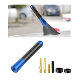 KVAEY Car Short Antenna, 3.14" Stubby Aluminum Aerial Antenna with 4 Screws & 2 Rubber Gaskets, Shorty Carbon Fiber Auto Roof Mount Antenna Replacement for AM/FM Radio Reception (Blue)