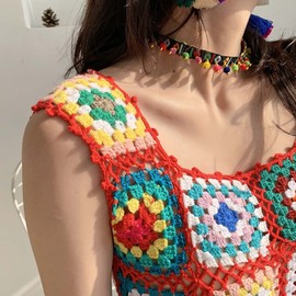 Carufin Colorful Pearl Pendants Colorful Embroidery Fabric Vintage Short Necklace Jewelry for Women Girls, Cotton Metal, Pearl