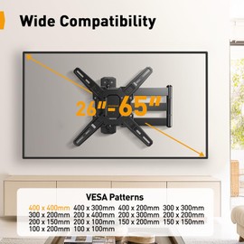 Perlegear Long Arm TV Wall Mount for 26-65 inch TVs up to 100 lbs, Corner TV Mount Bracket with 31.65” Extension, Swivel, Tilt Articulating Arms, Max VESA 400x400mm, Full Motion Wall Mount PGMF25B