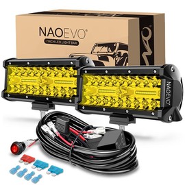 NAOEVO 7 Inch LED Light Bar, 240W 24,000LM OffroadFog/Driving Lights LED Pods with 2 Leads Wiring HarnessKit, Spot Flood Combo Beam, LED Work Lights for TruckBoat UTV ATV, 2-Pack - Color: Yellow