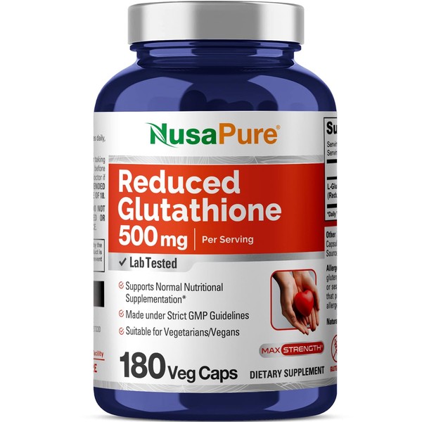 NusaPure NusaPure Reduced Glutathione 500mg 180 Veggie Capsules (Vegan,Non-GMO) L-Glutathione