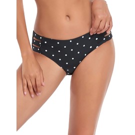 Ocean Blues Parte inferior de bikini con tiras de lunares negros para mujer, cobertura completa, talla XL