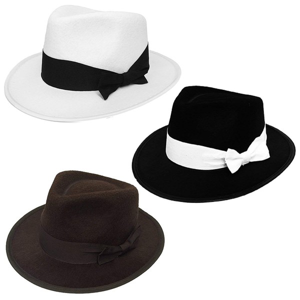 CHILDRENS 1920S BLACK GANGSTER WITH WHITE BAND FEDORA TRIBY GATSBY BUGSY MALONE PERFECT FOR ANY FANCY DRESS PARTY FOR BOYS AND GIRLS - PACK OF 3