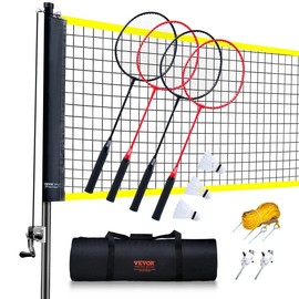 VEVOR Badminton Net Set, Outdoor Backyard Beach Park Badminton Net, Portable Badminton Equipment Set, Adults Kids Badminton Net with Poles, Carrying Bag, 4 Iron Rackets, and 3 Nylon Shuttlecocks - Color: 3/4 inch【10 x 2.5 ft】