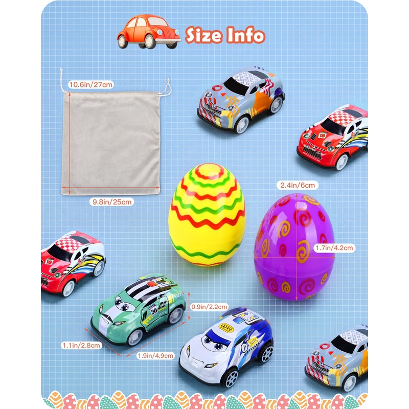 Roicaholy 24 Count Prefilled Easter Eggs with Pull-Back Cars Inside