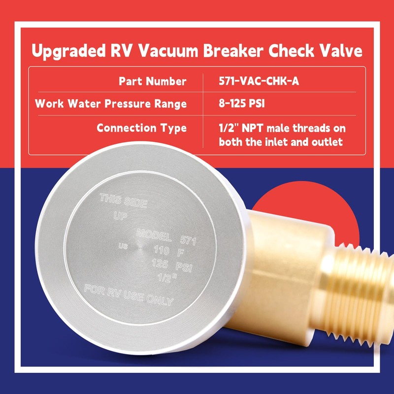 Dusledel Upgraded 571-VAC-CHK-A Brass RV Vacuum Breaker Check Valve, 571
