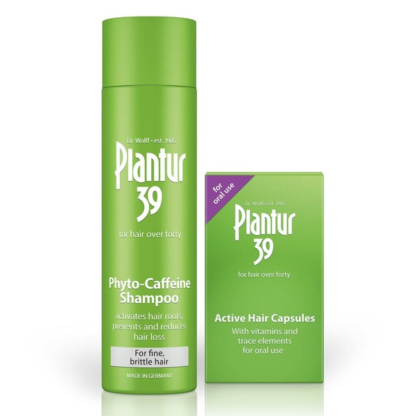 Plantur 39 Caffeine Shampoo and Active Hair Capsules Set | For Fine and Brittle Hair | Prevents and Reduces Hair Loss | Support Hair Growth and Hair Thickening | 250ml Shampoo | 60 Capsules
