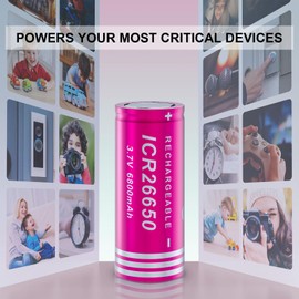 BENKIA 26650 Rechargeable Battery 3.7Volt Li-ion Batteries 6800mAh Large Capacity Flat Top for Led Flashlight Headlamp (26650 Battery+Charger, 2 Pack)