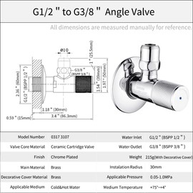 nomona Water Angle Valve with Single Lever, Wall Connection G1/2 Inch x G3/8 Inch Spout Basin Tap, Brass Chrome Plating Angle Valve for G3/8 Inch Bathroom Kithchen Tap (Marking: Blue)