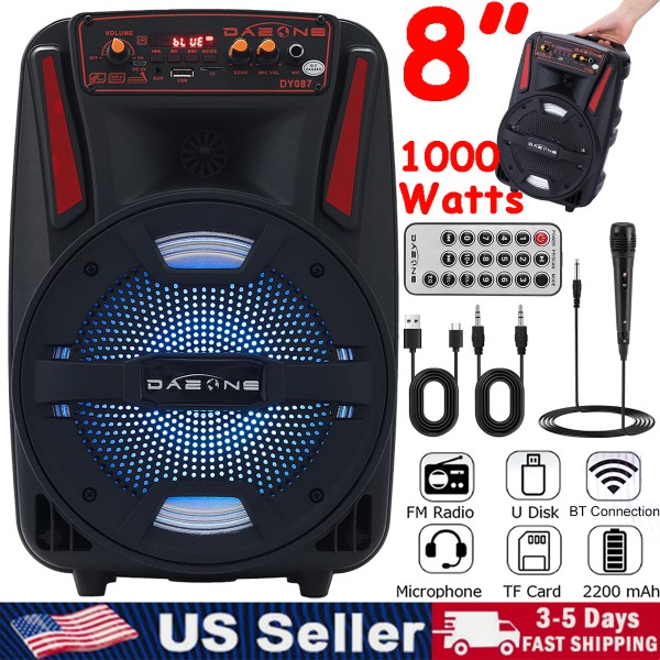 Universal 8" 1000W Wireless Portable Bluetooth Party Speaker with Mic