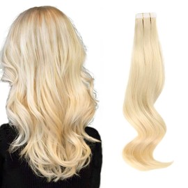 ABH AmazingBeauty Hair Tape in Hair Extensions Real Human Hair 50G Platinum Ash Blonde Human Hair Tape ins 60# Skin Weft Blonde Tape in Extensions Human Hair for Women 20Pcs 16 Inch