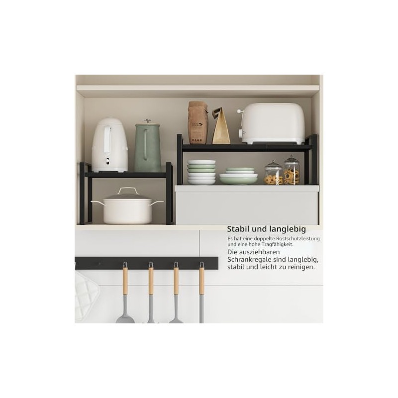 PORFOYO Extendable Cupboard Shelf, 31-55 cm, Kitchen Shelf, Kitchen Cabinet