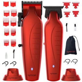Supreme Trimmer 2-in-1 Vader Clipper & Trimmer Kit | Cordless Beard Trimmer & Mens Clippers Set for Barbers Comfort - Color: Red