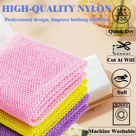 3 Pack African Exfoliating Bath Sponges Long Net Body Scrubber for Deep Cleansing & Skin Renewal (Yellow, Pink, Purple) Gentle Yet Effective Wash Net for Shower & Bath