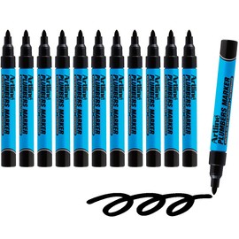 Artline Plumbers Permanent Markers, Professional Series, For Use On Wet Surfaces, Waterproof Construction Markers, 1.5mm Bullet Tip - Black, Pack of 12
