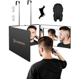 JUSRON 360 Viewing Angle Self Hair Cutting Mirror, Clear Anti-Fog HD Glass (Black Without LED with Accessories)