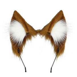 QUICOMP Women Cat Ears Hairband Simulation Animal Ears Cute Cat Cos Headband (Tan)