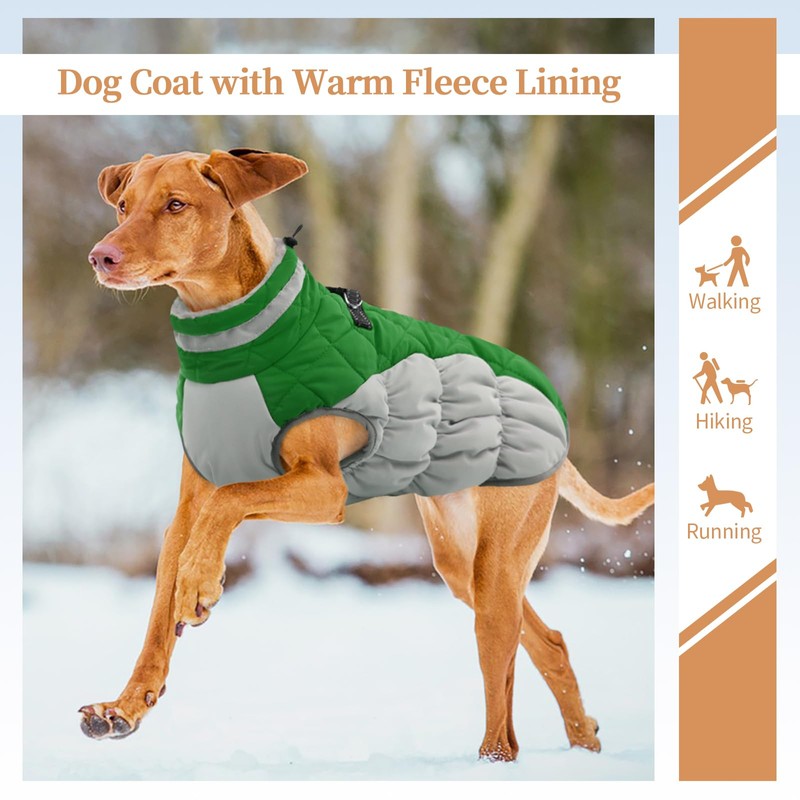 OUOBOB Dog Winter Jacket - Large Dogs, Waterproof, Reflective, Windproof,