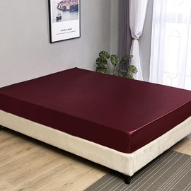 1 sábana bajera de satén, clásica, lujosa, sedosa, suave, color liso (burdeos, sábana bajera (Queen))