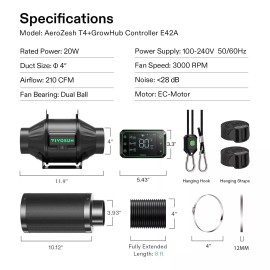 VIVOSUN AeroZesh T4/T6  Inline Duct Fan Smart Ventilation System For Grow Tent - T4Smart Air Filtration Kit Pro w/ E42A