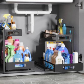 TISTAYA Under Sink Organizer, Silk-Smooth Metal Sliding Drawer Organizers and Storage Rack, Pull Out Cabinet Shelf for Kitchen, Bathroom, Pantry, Cabinet, Closet