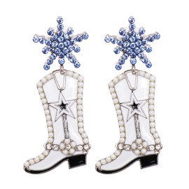 CZ Snowflake Cowgirl Boot Dangle Earrings for Women Cubic Zirconia Star Shell Pearl Western Cowboy Statement Drop Dangling Stud Fashion Christmas Festival Party Jewelry Gifts (Blue)