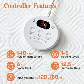 Easthome Heated Mattress Pad Full Size - Embossed Electric Mattress Pad Cover Single Control - 1-10 Hours Auto Shut Off Bed Warmer with Deep Pocket White