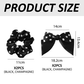 2 Pieces of Bow Hairpins and 2 Pieces of Hair Ties, Simple Bow Hairpins, Round Hairpins, Women's French Hairpins, Girls' Hair Accessories (Black, Champagne Color)